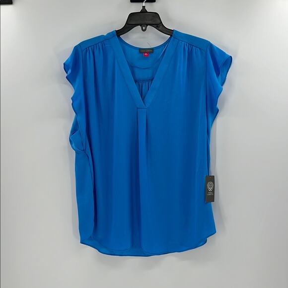Vince Camuto Daisy Daze Ruffle Sleeve Blouse - Ibiza Blue - XL - NWT - Picture 1 of 6